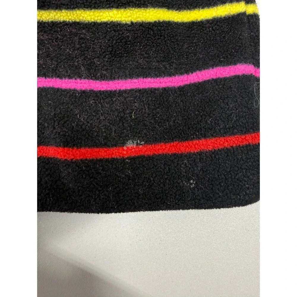 Old Navy Fleece Beanie Hat Black Rainbow Striped Fringed Snowflake Pom Pom